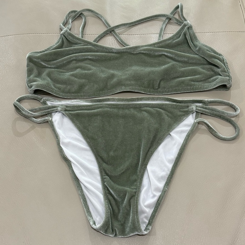 VS PINK Velour Bikini Set, Green